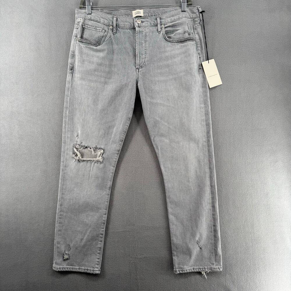 Citizens of Humanity Emerson Slim Boyfriend Jean 32 Button Fly Grey Distressed